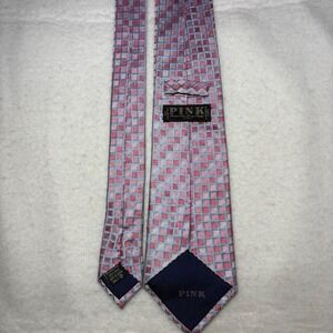Thomas Pink London Mens Silk Tie Blue Pink Geometric Woven Grid Silk Necktie
